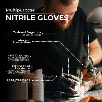 London Labs Black Nitrile Gloves Disposable Latex Free & Powder Free, 4 Mil Rubber Glove, Cleaning, Cooking, Mechanic(XS-XXL)