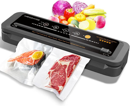 Updated Vacuum Sealer Machine 2025, MEGAWISE Food Sealer w/Starter Kit, Dry & Moist Food Modes, Compact Design with 10 Vacuum Bags & Built-in Cutter (Grey)