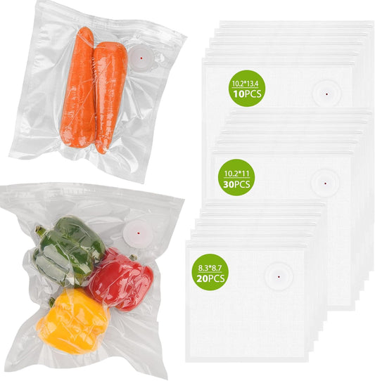 60 PCS Vacuum Sealer Bags for Food, BPA-Free Reusable Vacuum Zipper Bags with Upgraded Air Valve, Sous Vide & Meal Prep Vacuum Storage Bags, Compatible with Handheld & External Vacuum Sealer Machines