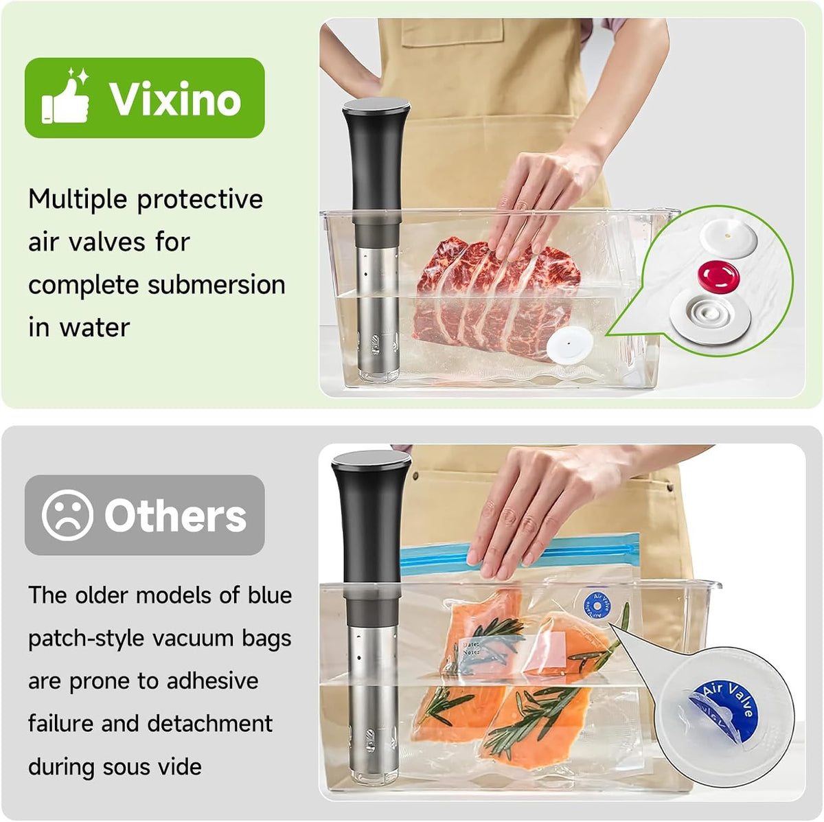 Vixino Vacuum Sealer Bags, 40 Reusable Vacuum Sealer Bags for Food, BPA-Free, Meal Prep and Sous Vide Cooking,Works for Handheld Sealer and Vac Sealer Machine with External Vacuum Systems