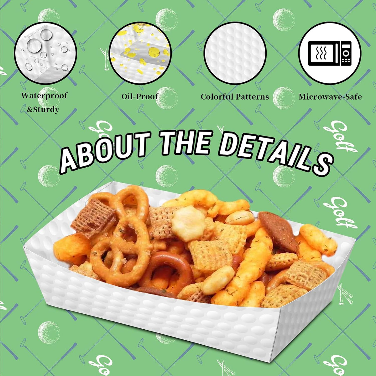 No Folding Required 100 Pack 2 Lb Golf Party Favors Large Golf Plates Paper Serving Trays Nachos Food Boats Disposable Bowls for Golf Birthday Party Decorations