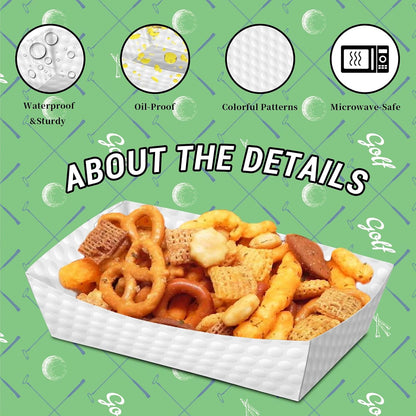No Folding Required 100 Pack 2 Lb Golf Party Favors Large Golf Plates Paper Serving Trays Nachos Food Boats Disposable Bowls for Golf Birthday Party Decorations