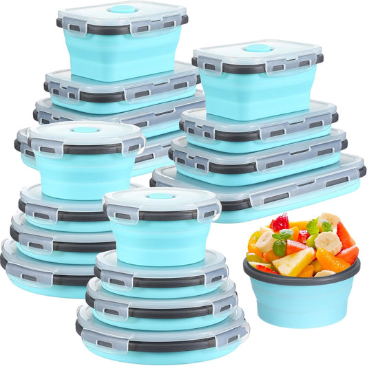 Yaomiao 16 Pack Collapsible Food Storage Container with Lid,Gray, Blue