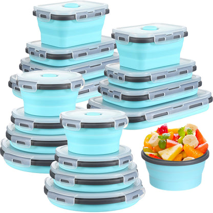 Yaomiao 16 Pack Collapsible Food Storage Container with Lid,Gray, Blue