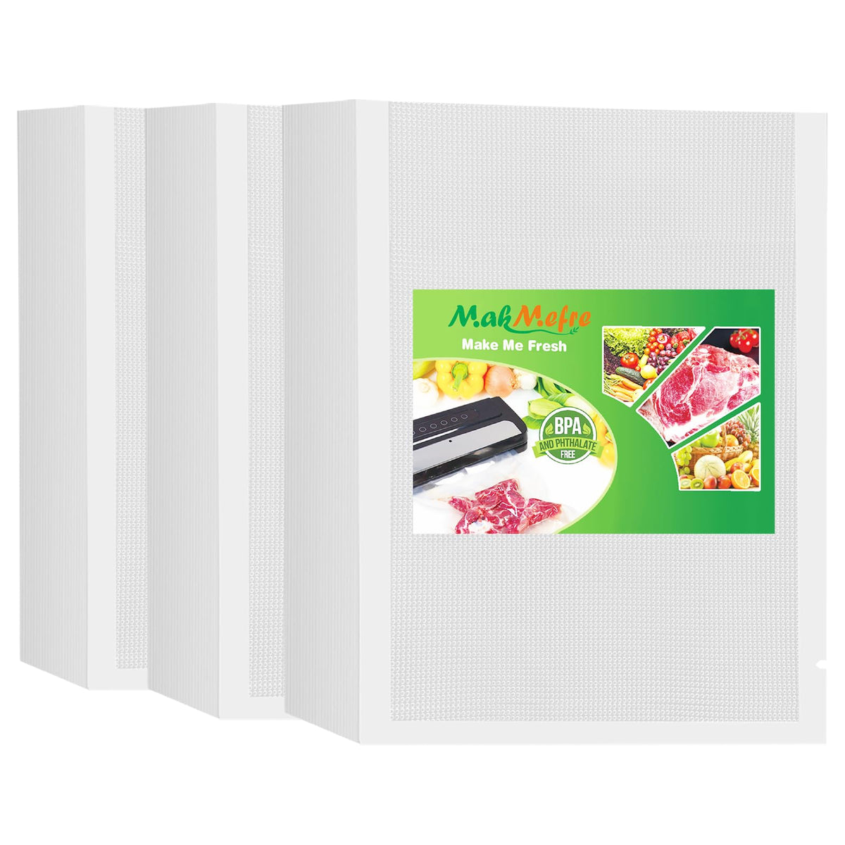 MakMeFre Quart 8"x12"Vacuum Sealer Bags 300ct for Food Storage
