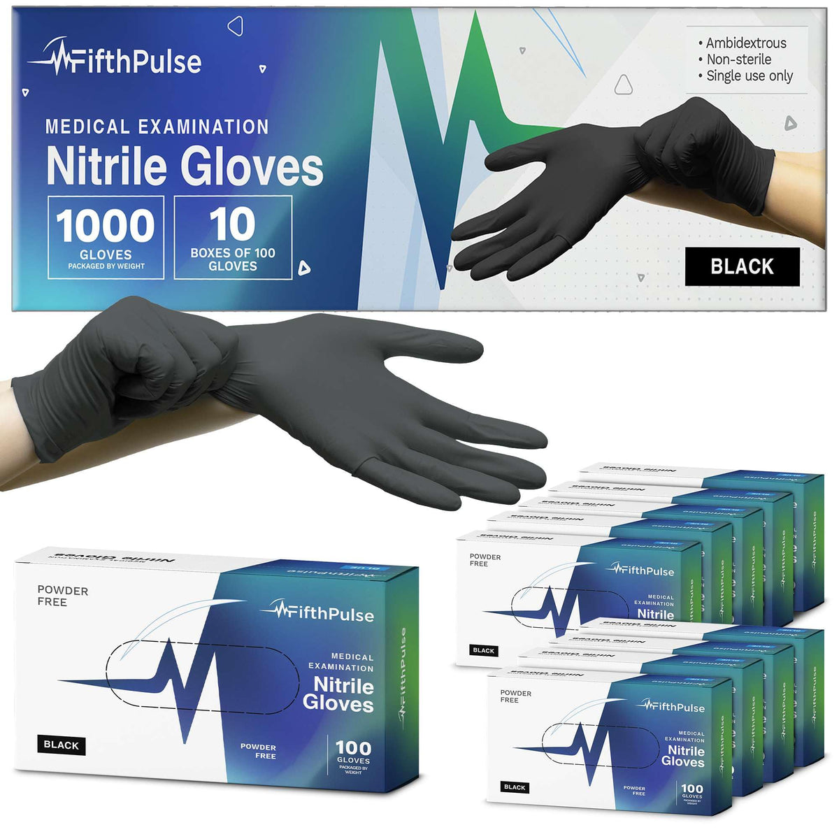 Black Nitrile Gloves Large, Case of 1000-3 Mil Disposable Rubber Gloves, Latex-Free, Powder-Free - Medical Exam Grade for Food Prep, Cleaning, Lab Use - Textured Grip - Click-Medical