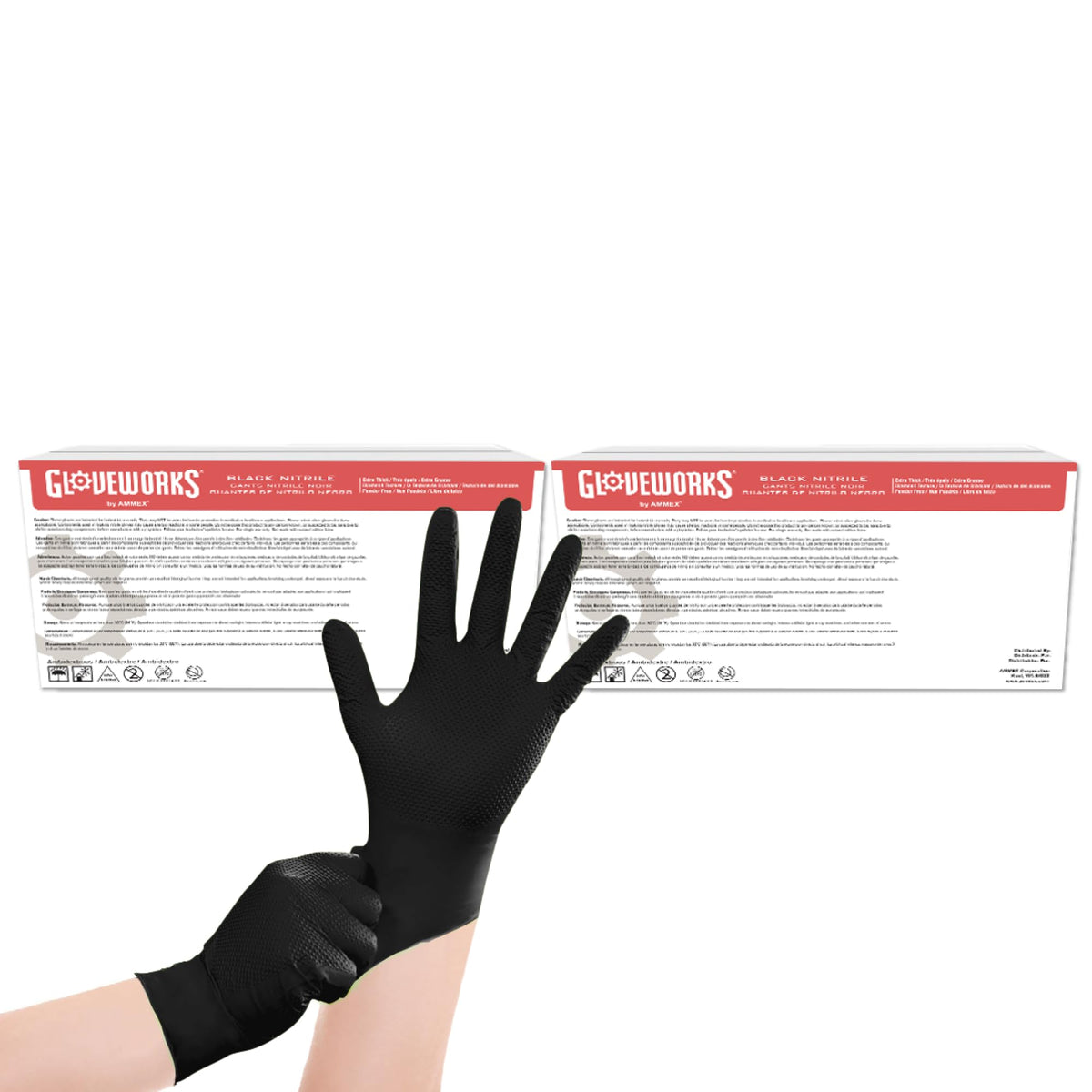 GLOVEWORKS Black Nitrile Gloves 6 Mil Diamond Textured for Mechanic Work
