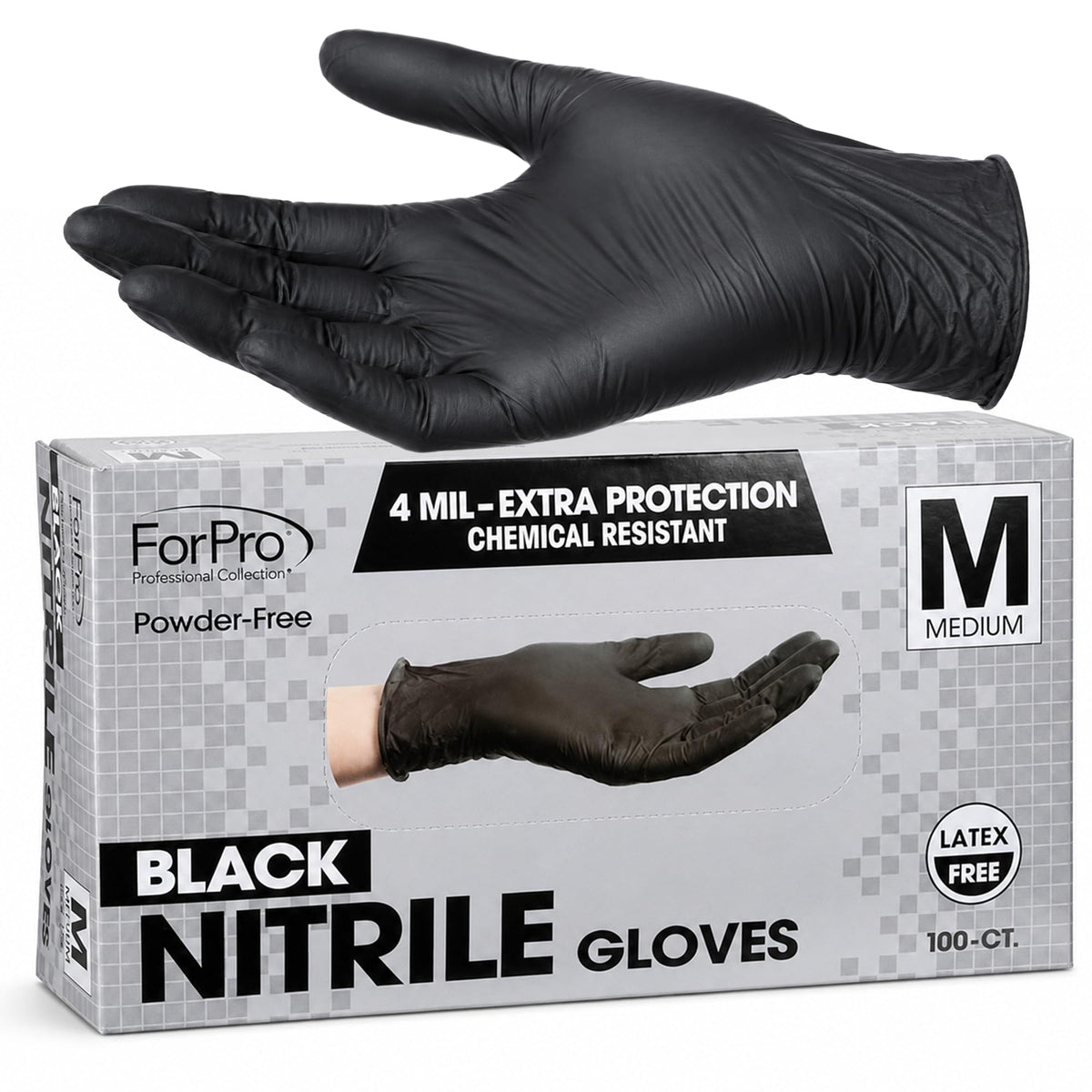ForPro Disposable Nitrile Gloves, Chemical Resistant, Powder-Free, Latex-Free, Non-Sterile, Food Safe, 4 Mil