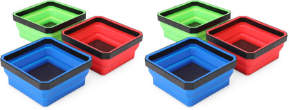 PR1ME Collapsible Magnetic Parts Tray Set, Foldable Magnetic Tray, 3 Pieces 4.25 inch Square Silicone Bowls with Magnetic Base Stores and Organizes Small Parts and Tools