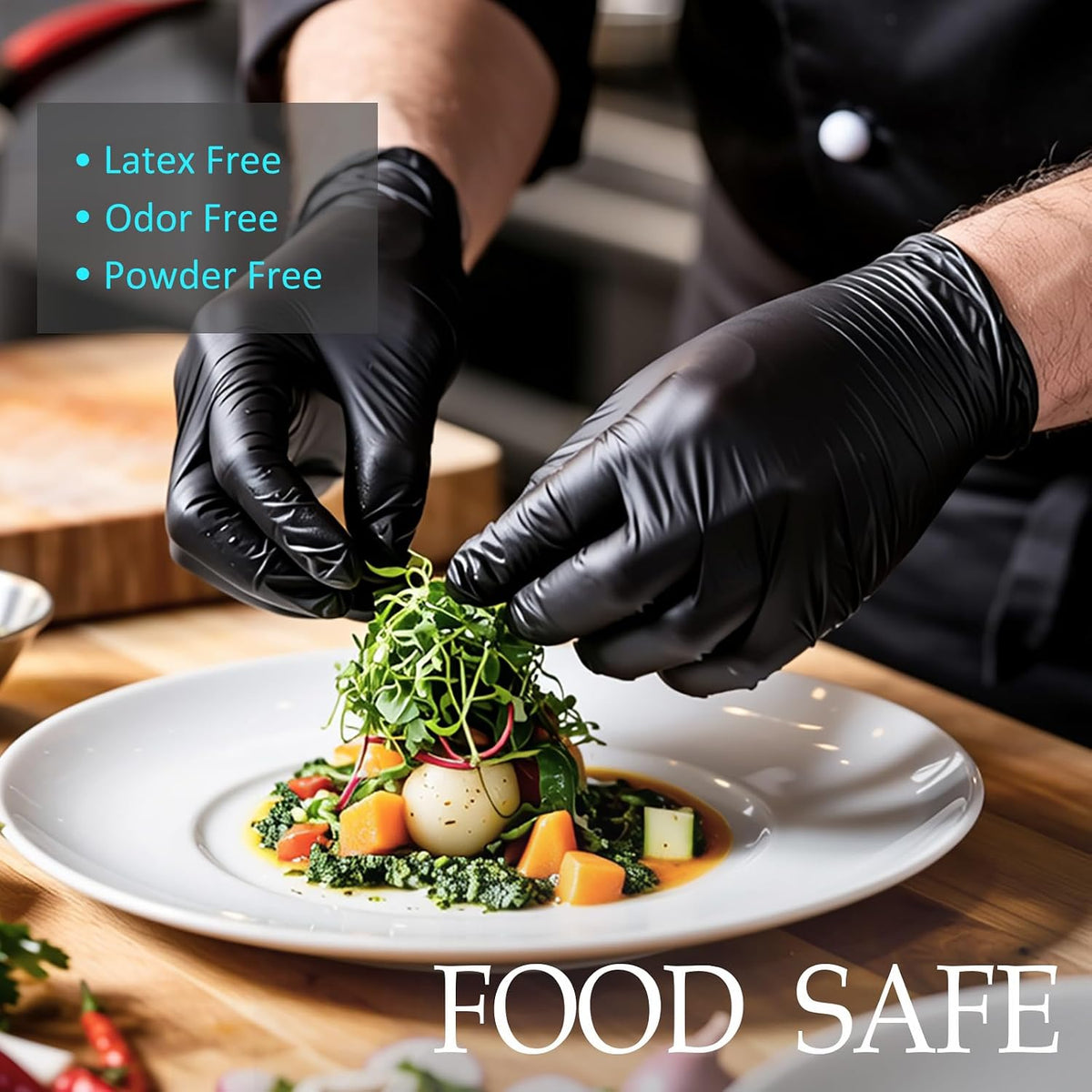 PROMEDIX P Black Disposable Nitrile Gloves, 6Mil 100 Pcs Food Safe Cooking Gloves Latex Free Rubber Gloves for Cleaning Exam