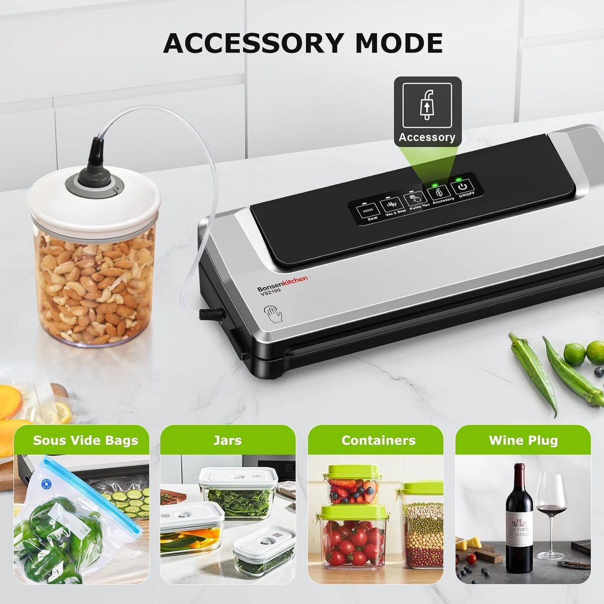 Bonsenkitchen Vacuum Sealer Machine, Multiple Modes For Meal Prep,Silver