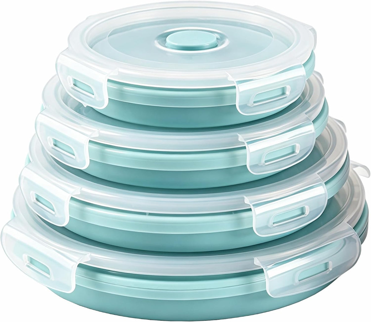 CARTINTS Silicone Collapsible Food Storage Containers-Prep/Storage Bowls with Lids – Set of 4 Round Silicone Lunch Containers – Microwave and Freezer Food Containers (Blue)