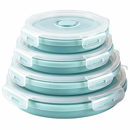 CARTINTS Silicone Collapsible Food Storage Containers-Prep/Storage Bowls with Lids – Set of 4 Round Silicone Lunch Containers – Microwave and Freezer Food Containers (Blue)