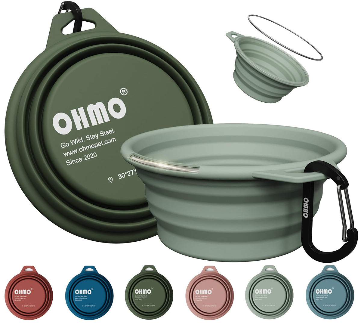 OHMO Large Collapsible Dog Bowls for Travel, 27oz, 2pcs, Camo&Sage Green