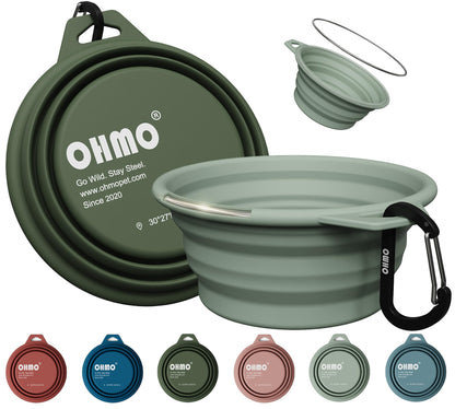 OHMO Large Collapsible Dog Bowls for Travel, 27oz, 2pcs, Camo&Sage Green
