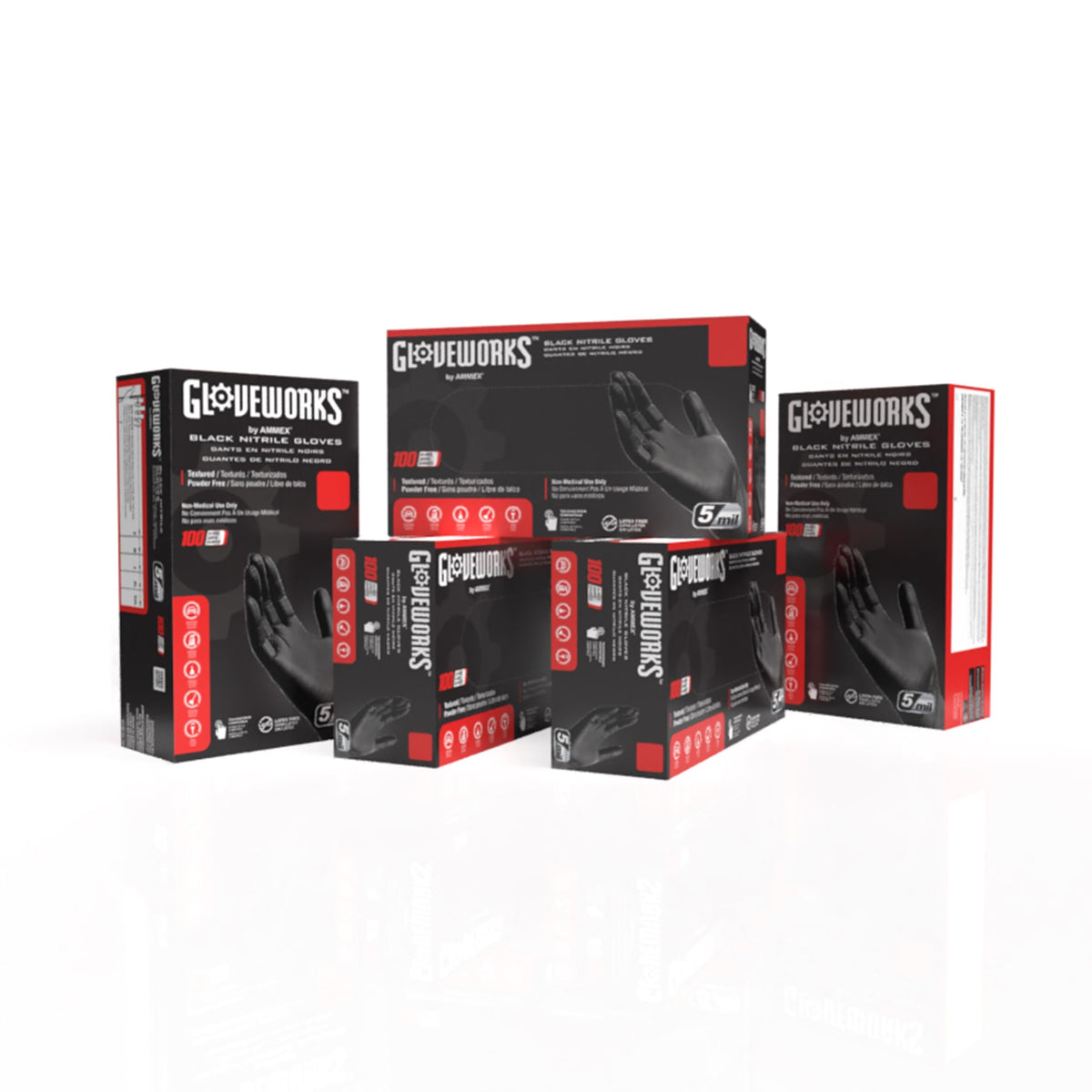 GLOVEWORKS Nitrile Gloves Disposable 5 mil Black Size Large Box of 100