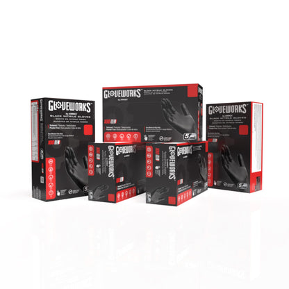 GLOVEWORKS Nitrile Gloves Disposable 5 mil Black Size Large Box of 100