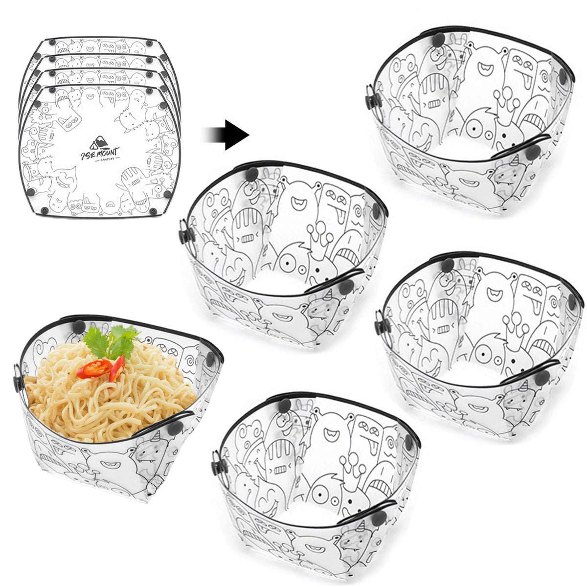 MIUPOO Collapsible Bowl Set,Portable Mess Kit,Food Grade Material Free Folding Bowl for Lunch Family Picnic,7×5.5×3.5 Inches,4 Pieces.