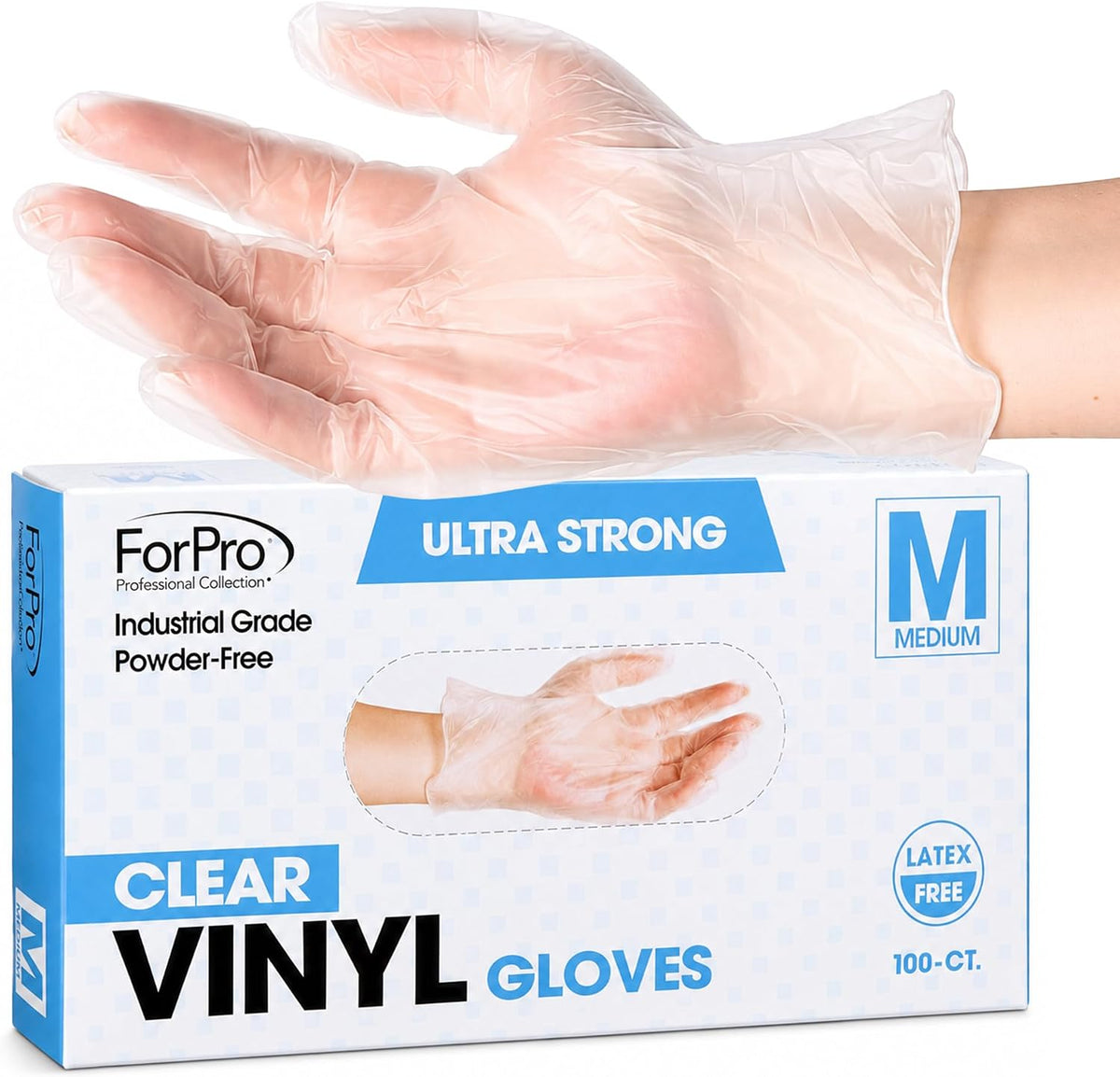 ForPro Disposable Vinyl Gloves, 3.9 Mil, Powder & Latex-Free, Food Safe