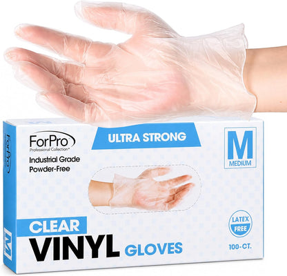 ForPro Disposable Vinyl Gloves, 3.9 Mil, Powder & Latex-Free, Food Safe