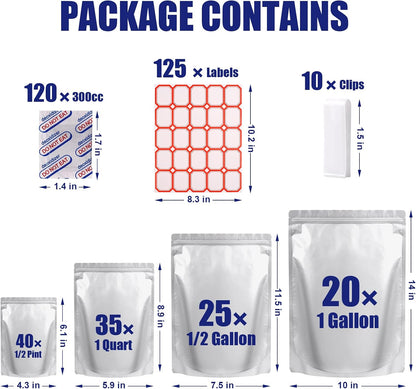 Lebodu 120 Mylar Bags with 120 x 300cc Oxygen Absorbers for Food Storage