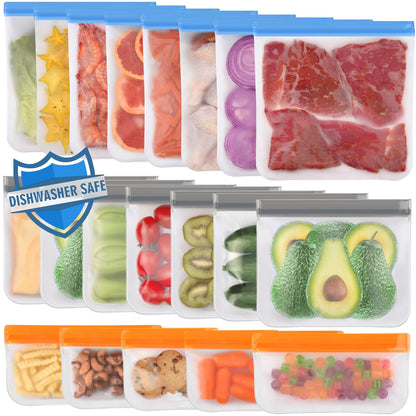 Lerine 10 Pack Reusable Freezer Bags Dishwasher Safe, Food Storage Bags