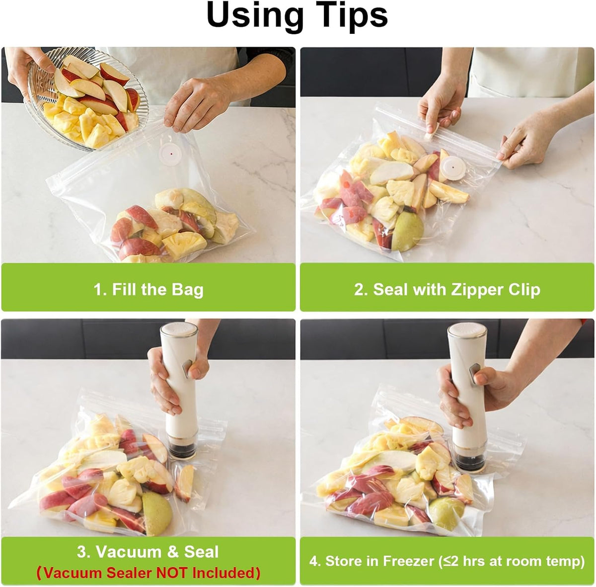 URPOWER Reusable Vacuum Sealer Bags for Food Storage, 40 PCS with 5 Clips