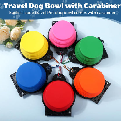 6 Pack Collapsible Dog Bowls Dual Travel Bowls, 180° Foldable Pet Water Food Feeder with Reinforced Rim & Lock Clips, Portable Dog Bowls for Walking Hiking Camping (6 Colors)