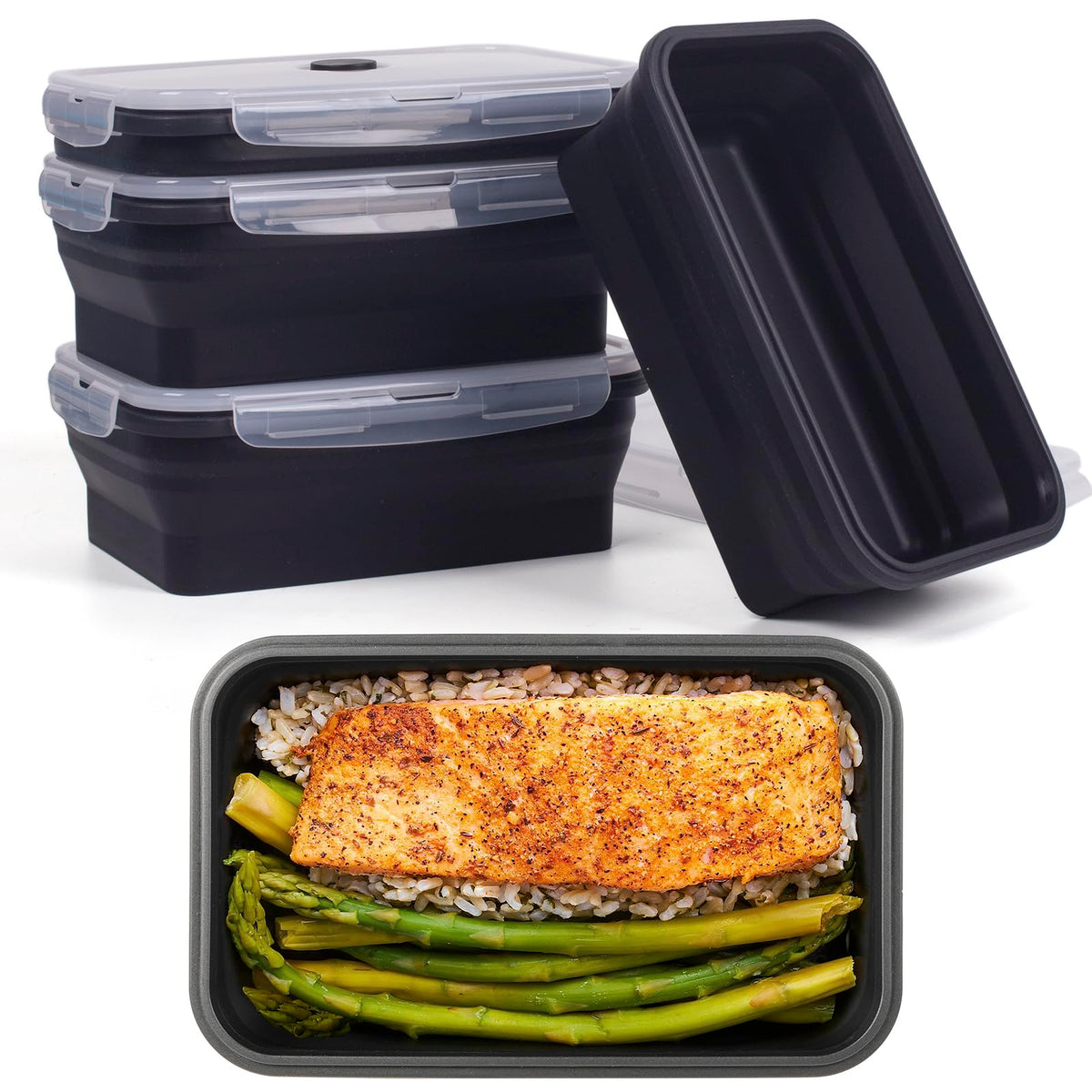 Collapsible Food Storage Containers with Lid & Air Vent, 8 Pack, 4 Rectangular + 4 Round, Annaklin Foldable Silicone Lunch Containers Collapsible Bowls Set, Microwave Freezer Dishwasher Safe, 4 Colors