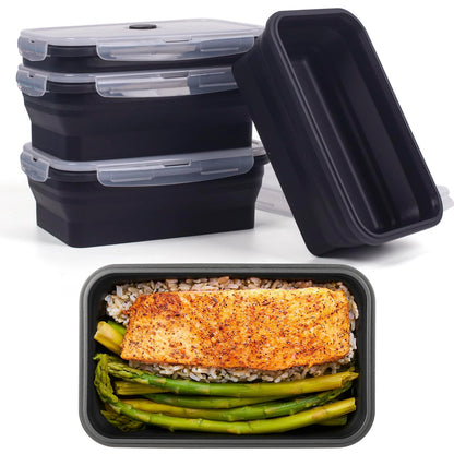 Collapsible Food Storage Containers with Lid & Air Vent, 8 Pack, 4 Rectangular + 4 Round, Annaklin Foldable Silicone Lunch Containers Collapsible Bowls Set, Microwave Freezer Dishwasher Safe, 4 Colors