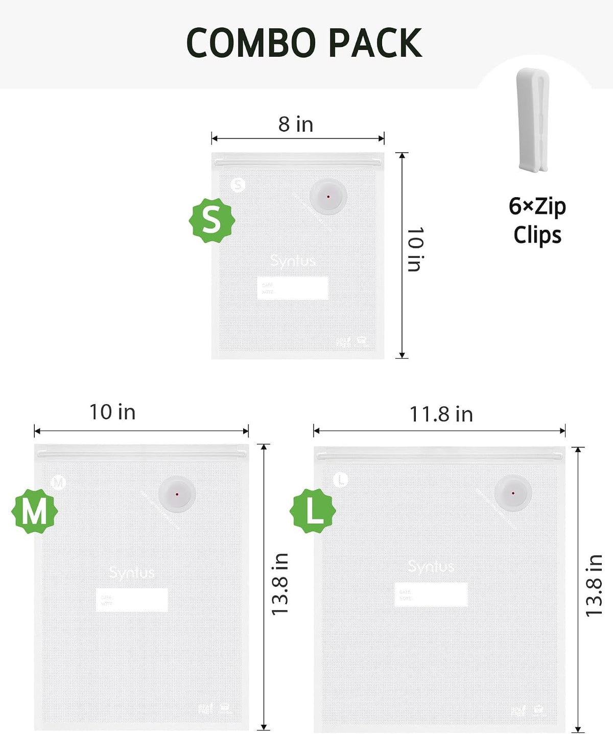 Syntus 60 Pcs Reusable Vacuum Sealer Bags for Food, S+M+L