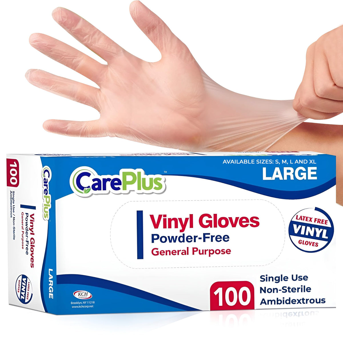CARE PLUS Vinyl Gloves Clear Medium, Disposable Latex Free, 100 Count