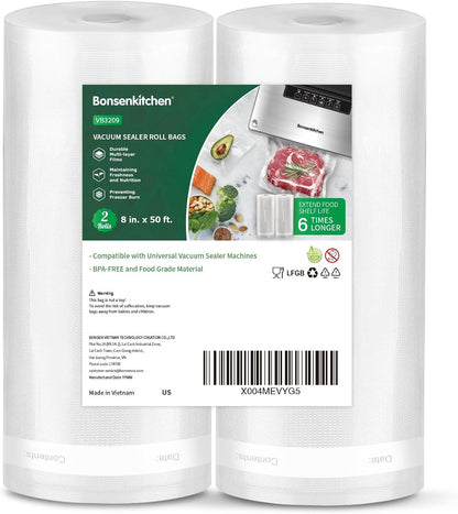 Bonsenkitchen Vacuum Sealer Bags, 8" x 50' Rolls 2 pack for Food Storage