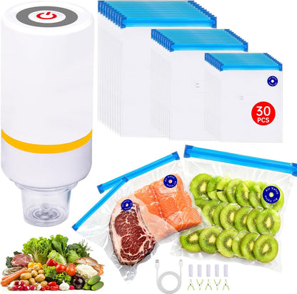 42 PCS Sous Vide Vacuum Sealer Set - 30 Reusable Bags, 5 Clips and Sealing Clips for Anova, Joule Cookers