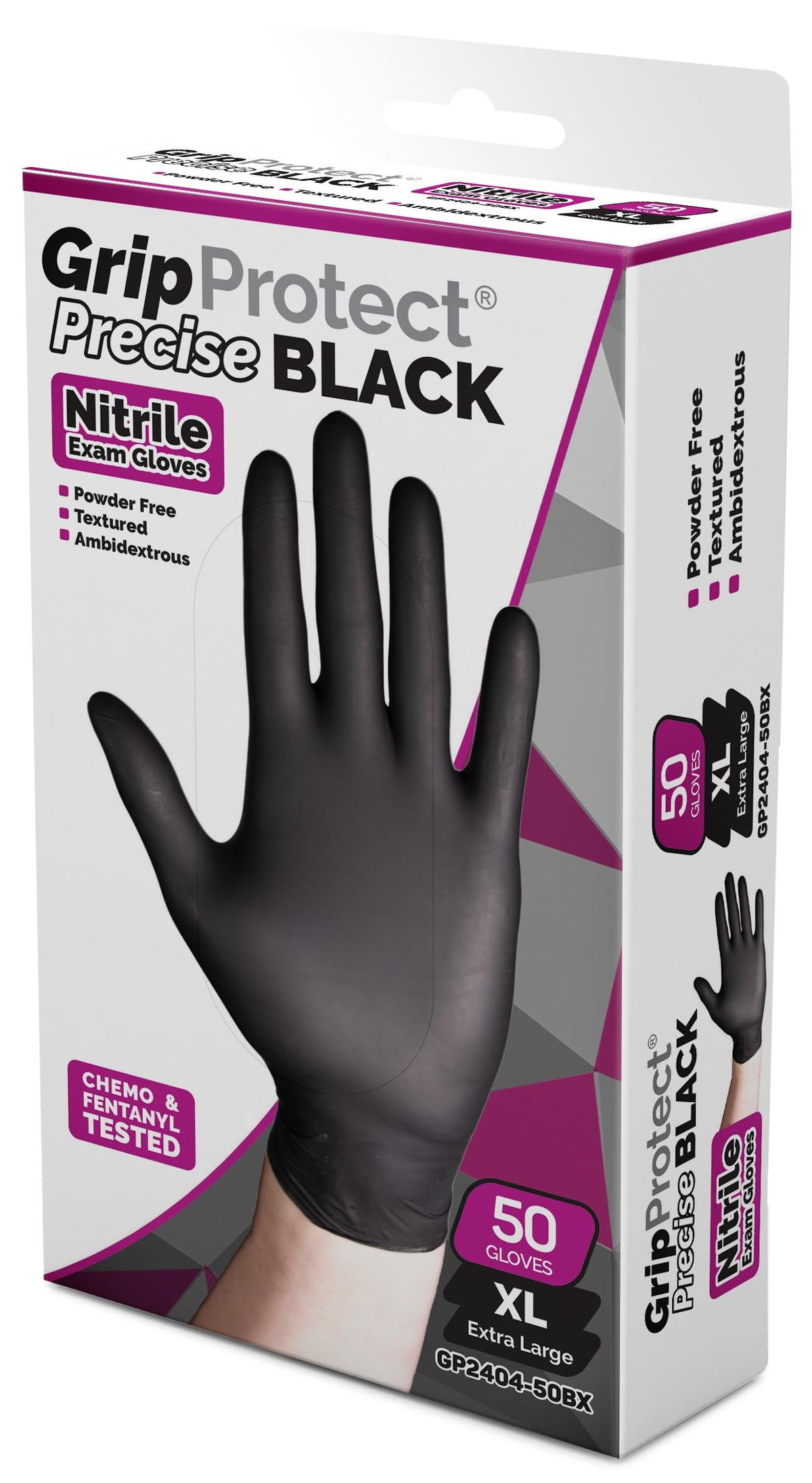 GripProtect Precise Black Nitrile Gloves 4 Mil, Chemical Resistant Gloves