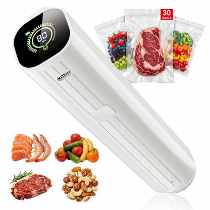 Compact Vacuum Sealer for Food (Vacuum Sealer Machine + 30 Reusable Vacuum Bags) Powerful Handheld Vacuum Sealer Machine, Featuring LED Pressure Display, Portable Food Sealer