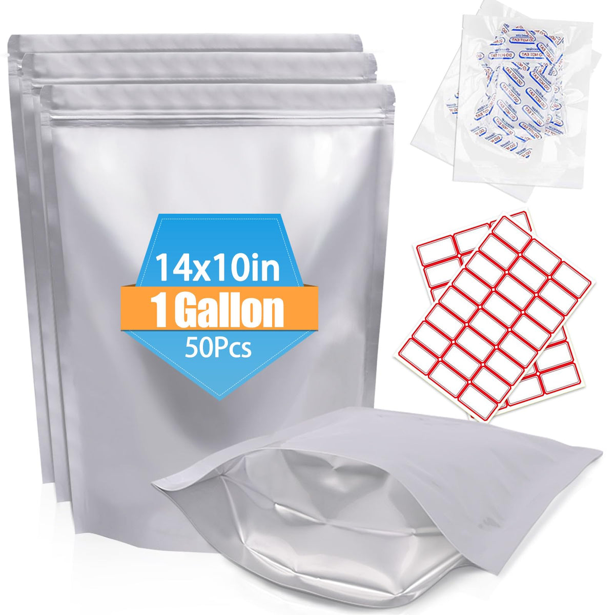 30PCS 2Gallon 17"X13" Mylar Bags for Food Storage with Oxygen Absorbers&Lables,10 Mil Thick Resealable Stand-Up Zipper&Heat Sealable Bags for Long Term Food Storage,Dried Food