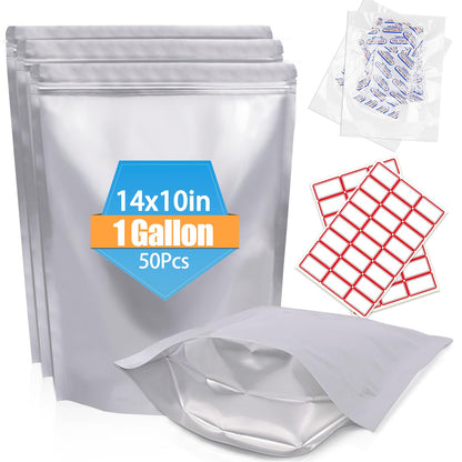 30PCS 2Gallon 17"X13" Mylar Bags for Food Storage with Oxygen Absorbers&Lables,10 Mil Thick Resealable Stand-Up Zipper&Heat Sealable Bags for Long Term Food Storage,Dried Food