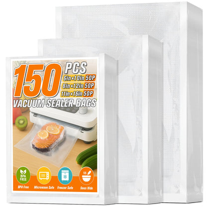 FUNFERY 100 PCS Precut Vacuum Sealer Bags for Food 11"x16"/8"x12"/6"x10"