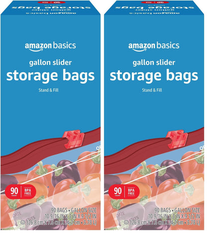 Amazon Basics Slider Quart Food Storage Bags with Stand-Up Bottom, Easy to Fill, BPA Free, 120 Count (Previously Solimo)