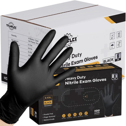 TitanFlex Disposable Nitrile Exam Gloves - 6-mil, Black, Heavy Duty, Latex Free, Food Safe for Cooking