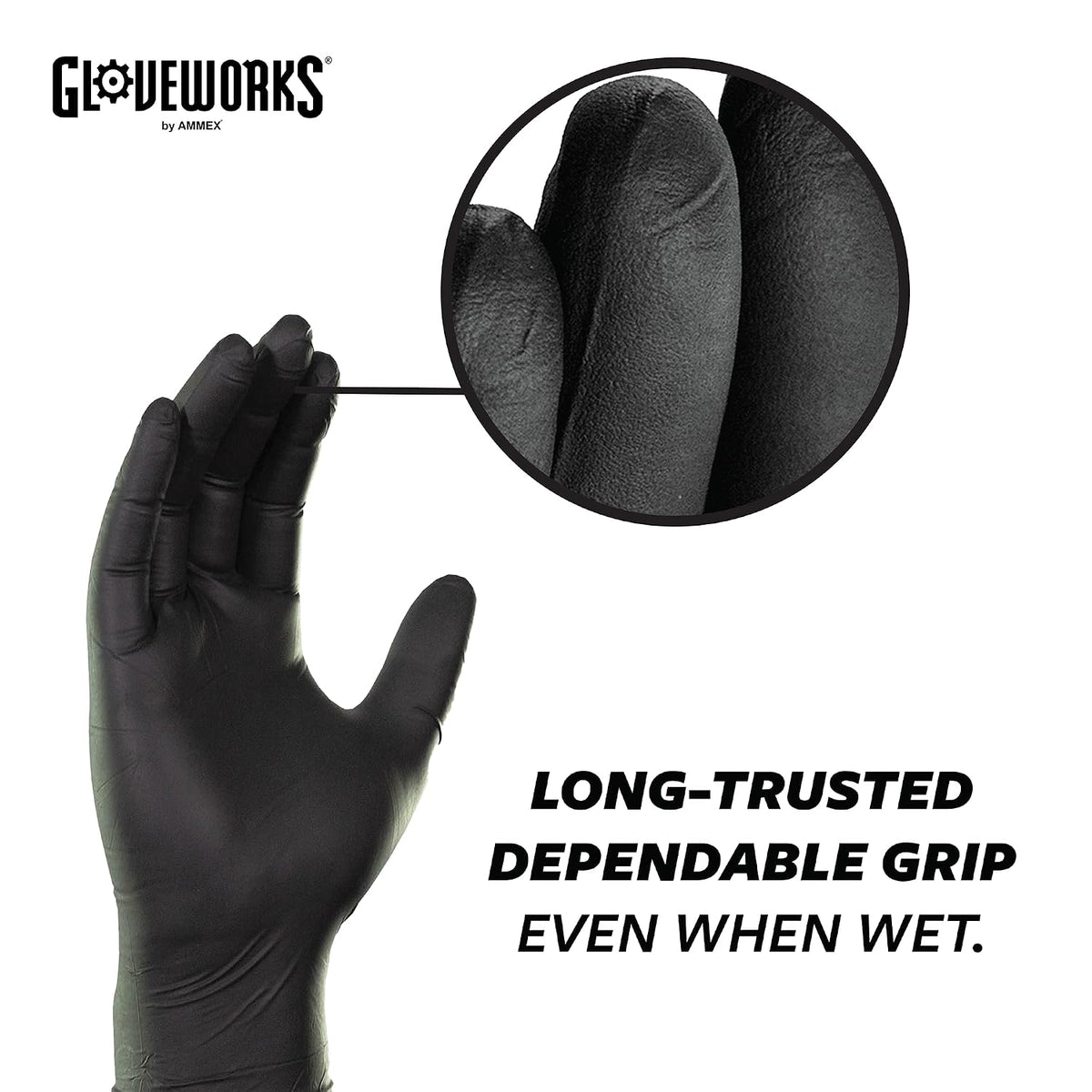 GLOVEWORKS Nitrile Gloves Disposable 5 mil Black Size Large Box of 100