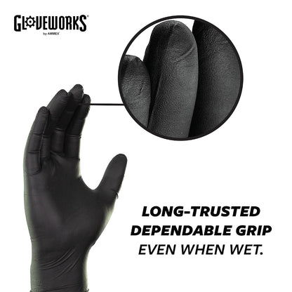 GLOVEWORKS Nitrile Gloves Disposable 5 mil Black Size Large Box of 100