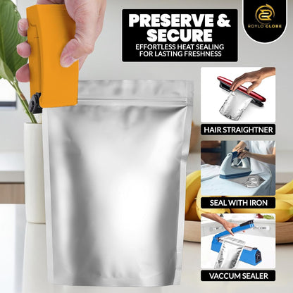 160 Mylar Bags with 160 Oxygen Absorbers-196 Labels & Stand-Up Reusable