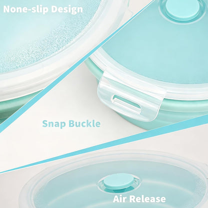 CARTINTS Silicone Collapsible Food Storage Containers-Prep/Storage Bowls with Lids – Set of 4 Round Silicone Lunch Containers – Microwave and Freezer Food Containers (Blue)