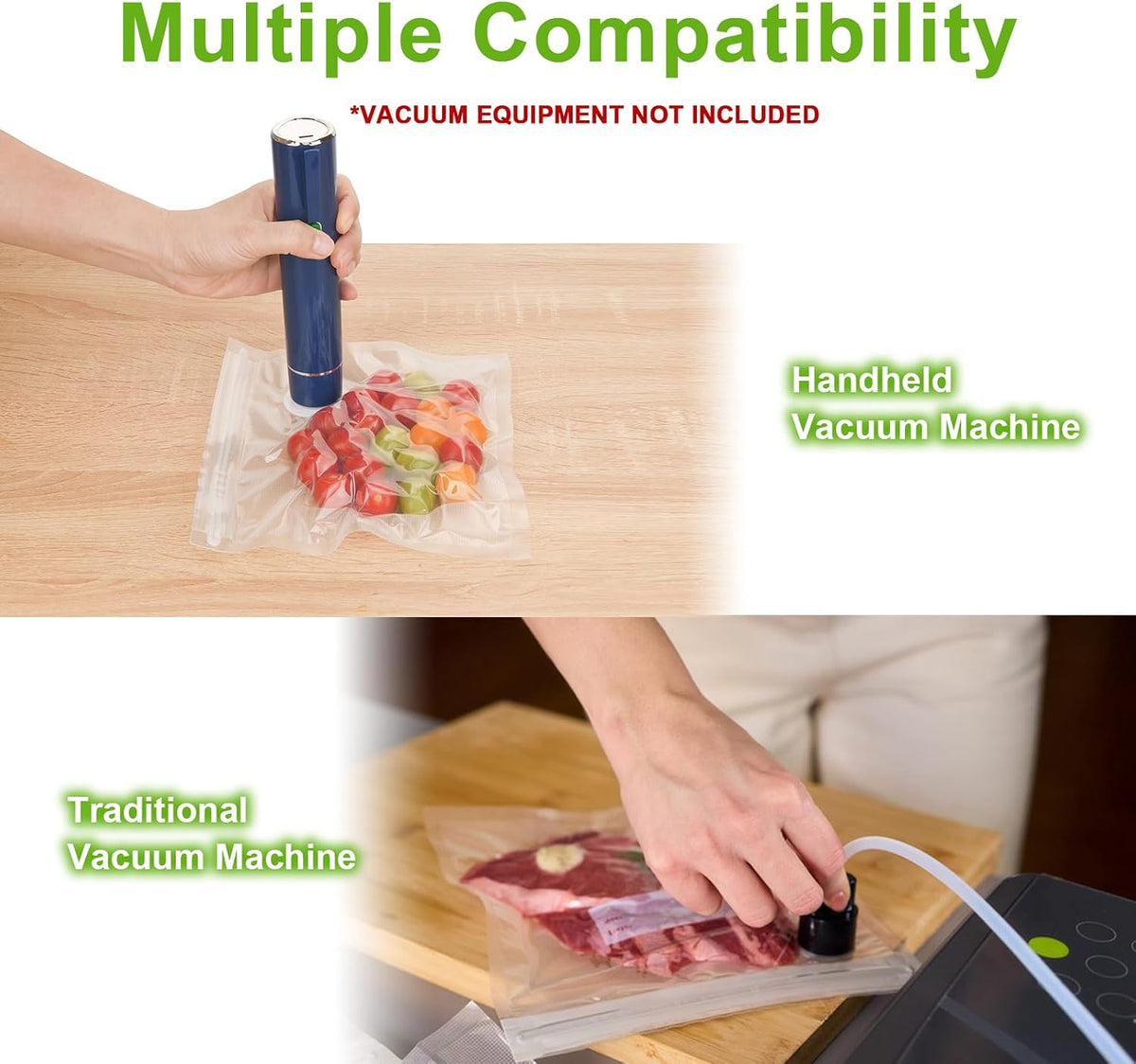 60 PCS Vacuum Sealer Bags for Food, BPA-Free Reusable Vacuum Zipper Bags with Upgraded Air Valve, Sous Vide & Meal Prep Vacuum Storage Bags, Compatible with Handheld & External Vacuum Sealer Machines