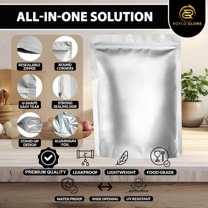 120 Mylar Bags with 150 Oxygen Absorbers-168 Labels & Stand-Up Reusable
