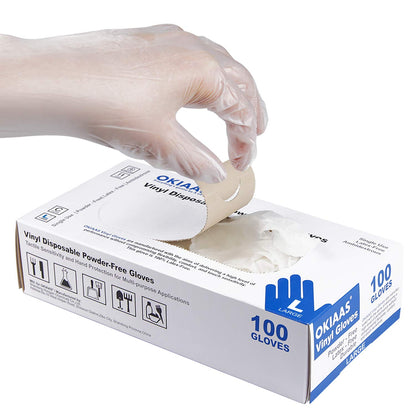 OKIAAS Clear Vinyl Disposable Gloves, Latex-Free, Powder-Free