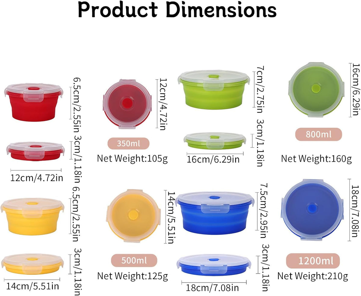 4 Collapsible Food Storage Containers, Silicone Food Storage Containers, Round Collapsible Bowls with lids, Microwave Freezer Dishwasher Safe (Colorful)