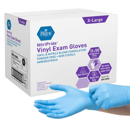 MED PRIDE Nitrile/Vinyl Blend Exam Gloves,Powder-Free,Blue,X-Large,100-Ct